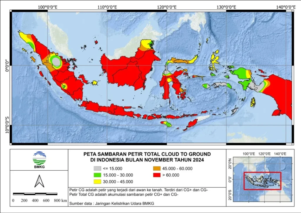 peta wilayah sering terjadinya petir dan hujan